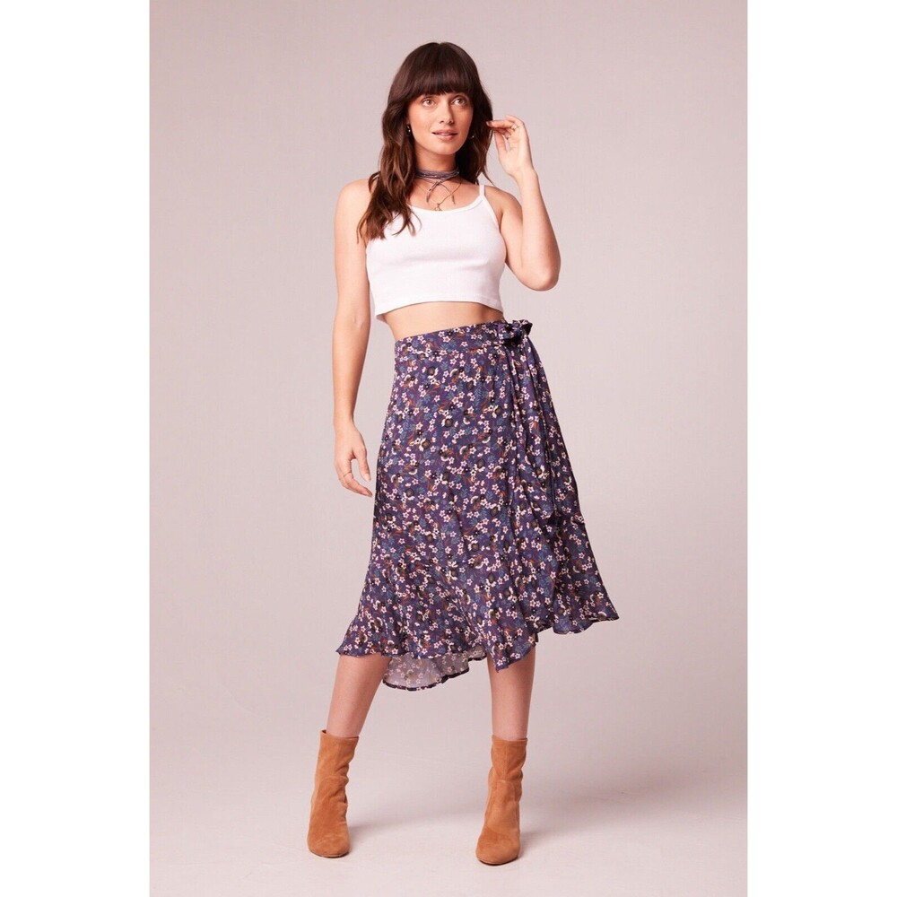 Floral Navy Wrap Midi Skirt - Women